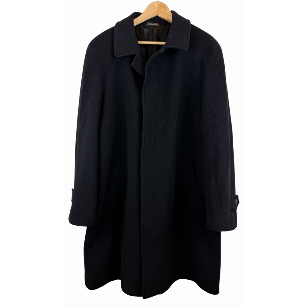 Battaglia Lanificio Wool & Cashmere Men's Long Coat Black Made in Italy Size 44S - Picture 1 of 12
